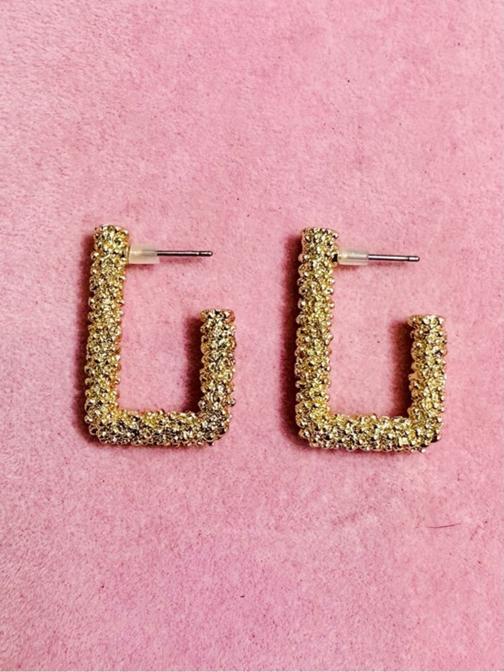NWT Gold Glitter Square Hoop Earrings | Textured Statement Hoops
